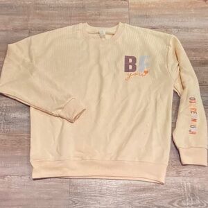 Cream Crewneck Sweater with Embroidered Design